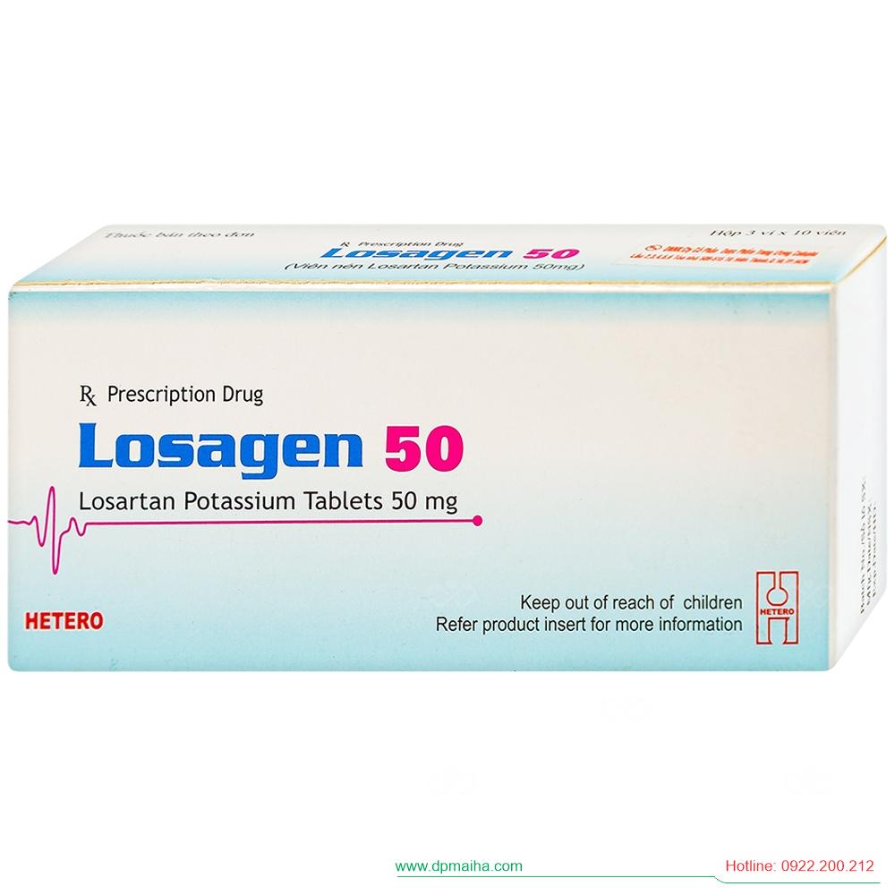LOSAGEN 50 (Losartan kali 50mg) Hộp 3 vỉ x 10 viên
