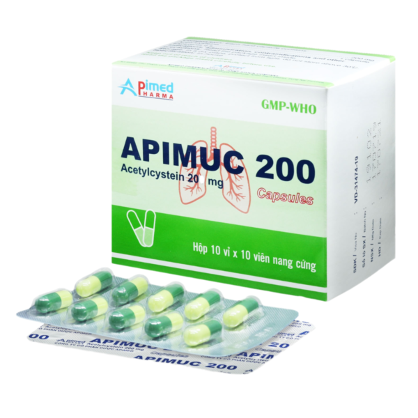 APIMUC 200 (Acetylcystein 200mg) Hộp 10 vỉ x 10 viên