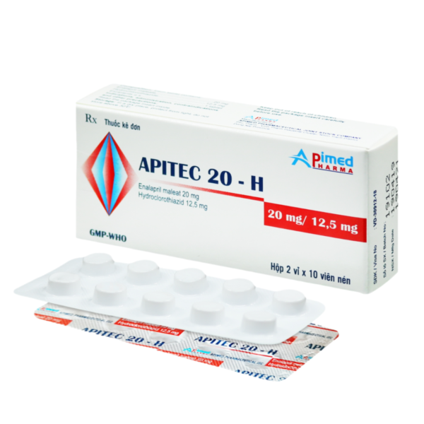 APITEC 20-H (Enalapril 20mg,  Hydroclothiazid 12,5mg) Hộp 2 vỉ x 10 viên