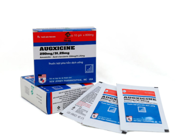 AUGXICINE 250mg/31,25mg (Amoxicilin 250mg Acid clavulanic 31,25mg) Hộp 10 gói x 800mg