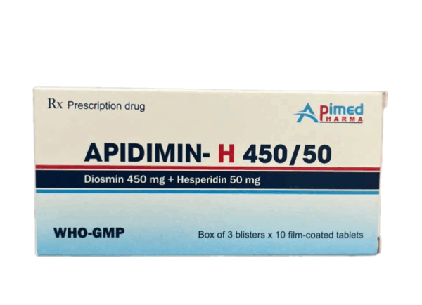 APIDIMIN 450/50 (Diosmin 450mg+ Hesperidin 50mg) Hộp 3 vỉ x 10 viên