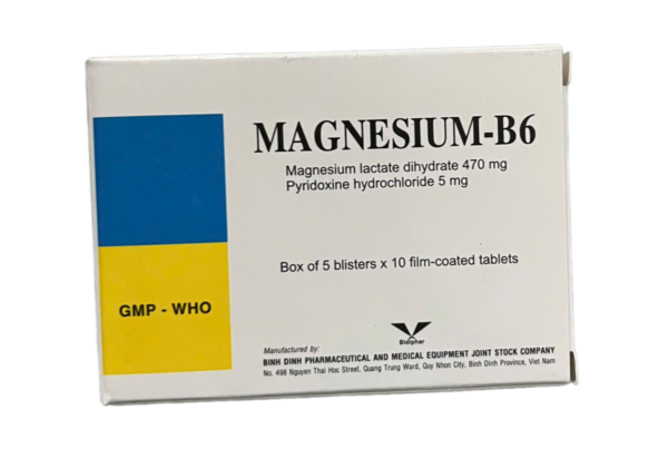 MAGNESIUM-B6 (Vitamin B6 (Pyridoxine hydrochloride), Magie) Hộp 5 vỉ x 10 viên