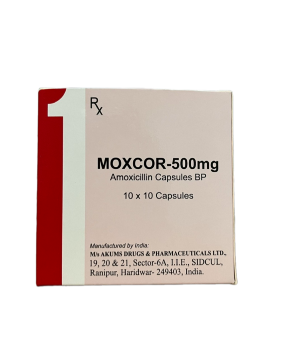 MOXCOR 500 (Amoxicillin Capsules BP 500mg) Hộp 10 vỉ x 10 viên