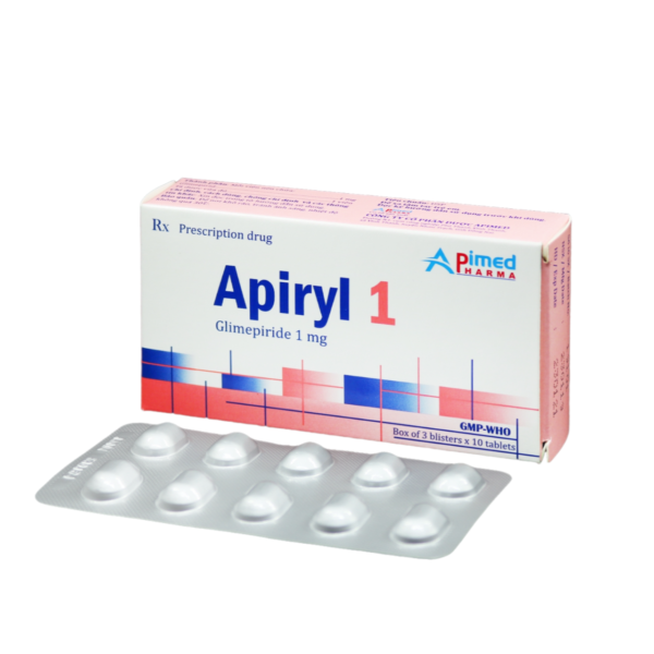 APIRYL 1 (Glimepirid 1mg) Hộp 3 vỉ x 10 viên