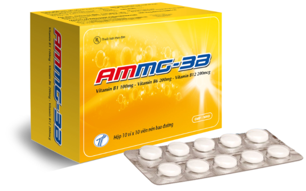 AMMG 3B (Vitamin B1 100mg, Vitamin B6 200mg, Vitamin B12 200mcgVitamin B1 100mg, Vitamin B6 200mg, Vitamin B12 200mcg) Hộp 5 vỉ x 10 viên