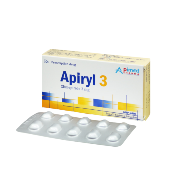 APIRYL 3 (Glimepirid 3mg) Hộp 3 vỉ x 10 viên