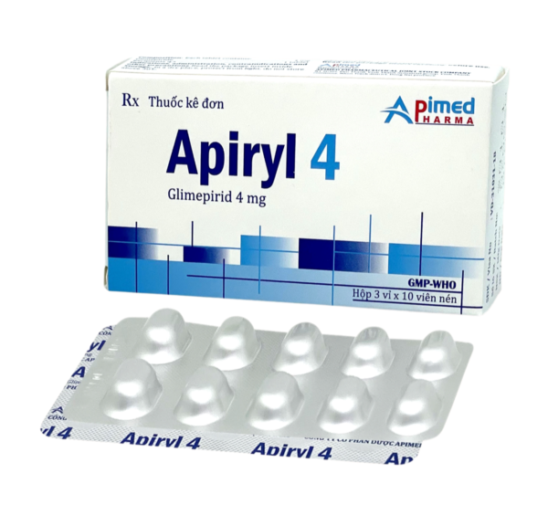 APIRYL 4 (Glimepirid 4mg) Hộp 3 vỉ x 10 viên