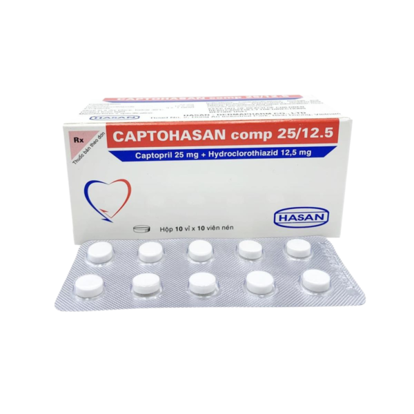 CAPTOHASAN COMP 25/12.5 (Captopril 25mg Hydroclorothiazid 12.5mg) Hộp 10 vỉ x 10 viên