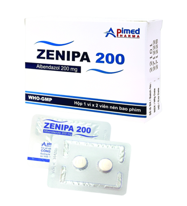 ZENIPA 200 (Albendazol 200mg) Hộp 1 vỉ x 2 viên