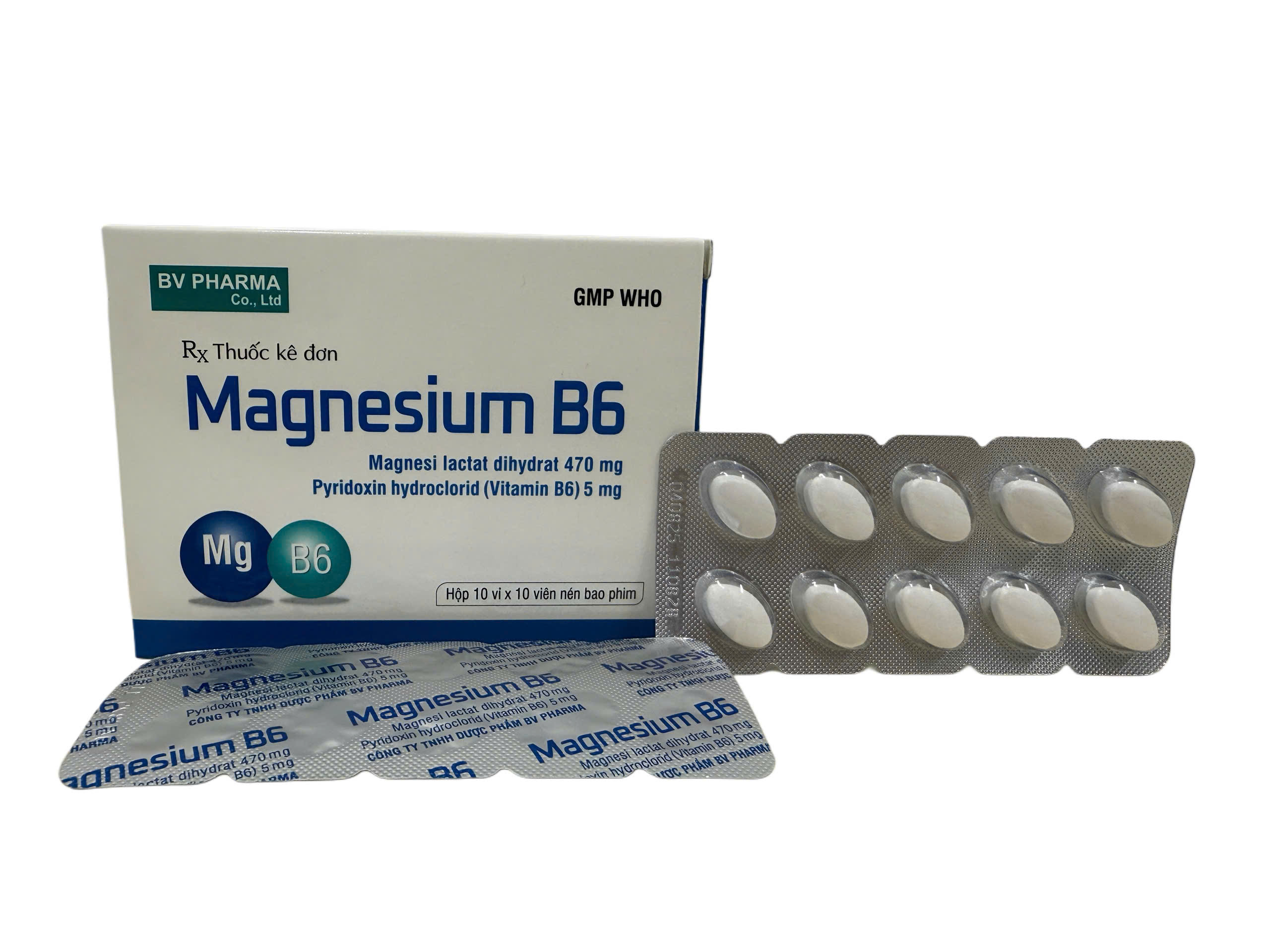 MAGNE B6 (Magnesium lactate dihydrate 470mg, Vitamin B6 5mg) Hộp 10 vỉ x 10 viên