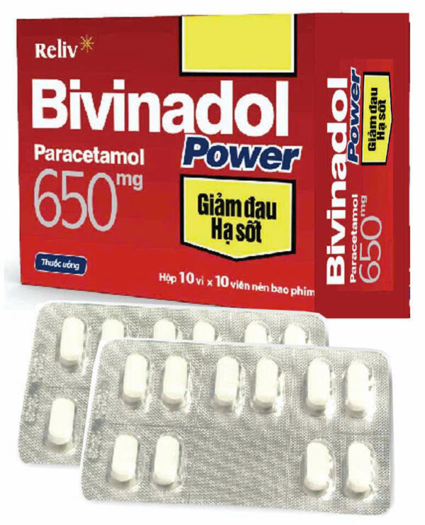 BIVINADOL POWER (Paracetamol 650mg) Hộp 10 vỉ x 10 viên